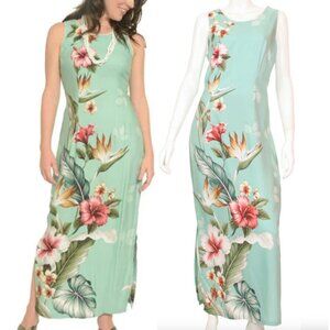 PARADISE BAY Plus Size Floral Bird of Paradise Long Dress Green Hawaiian Maxi